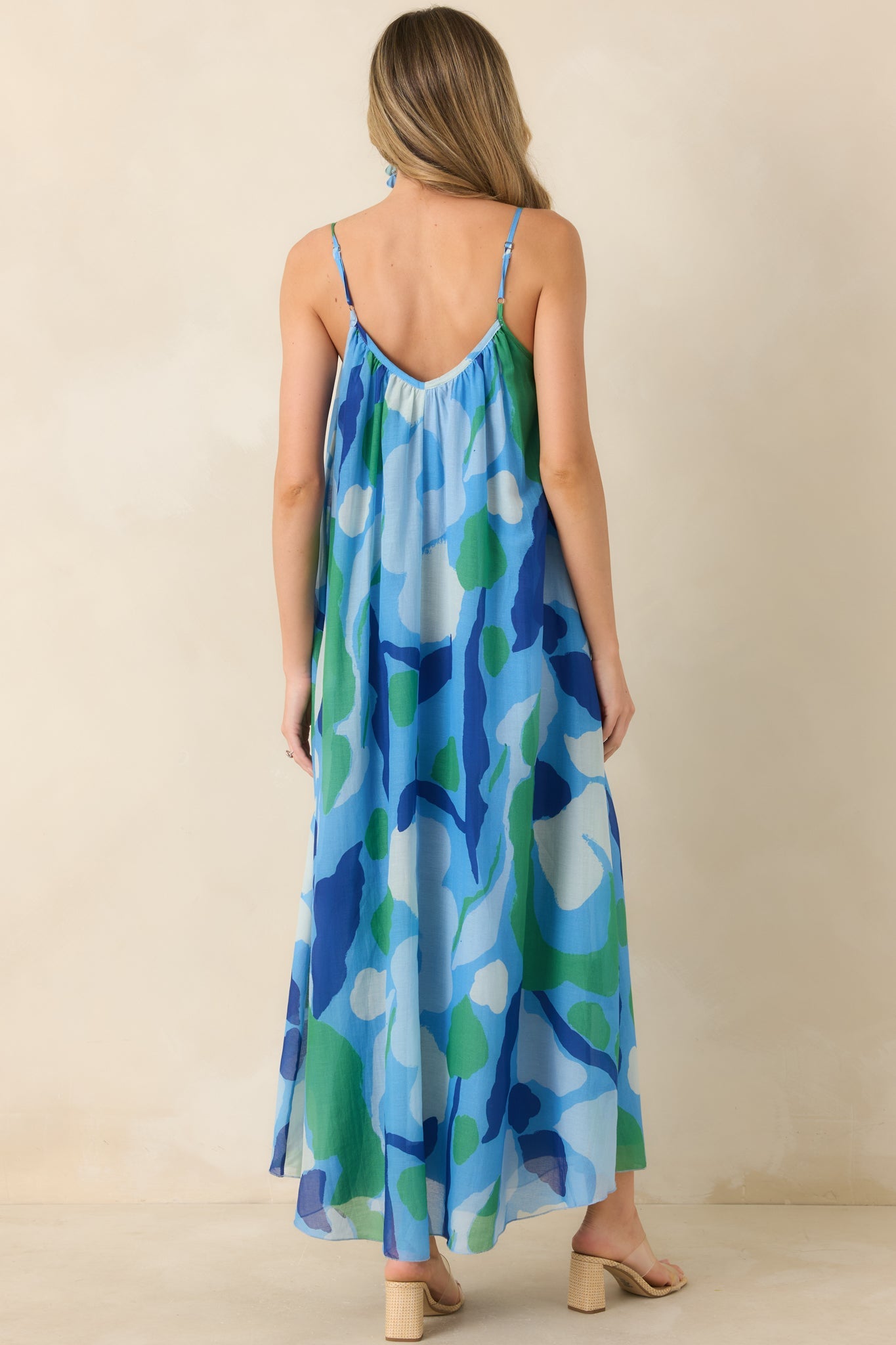 FRNCH Andaman Blue Multi Floral Cotton Silk Sleeveless Maxi Dress