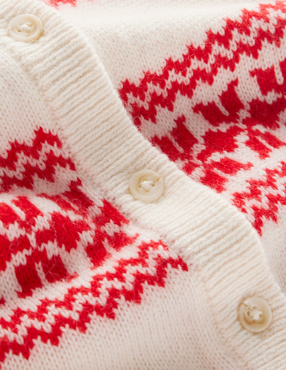 Edie Fair Isle Knitted Shirt-Warm Ivory, Red Fair Isle