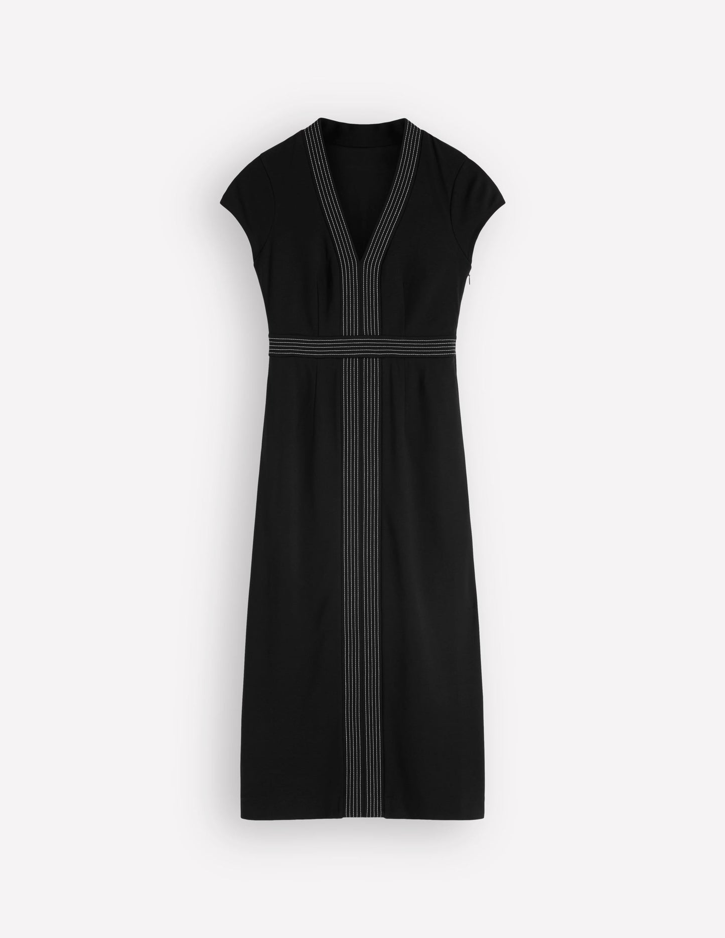 Topstitch V-neck Ponte Dress-Black