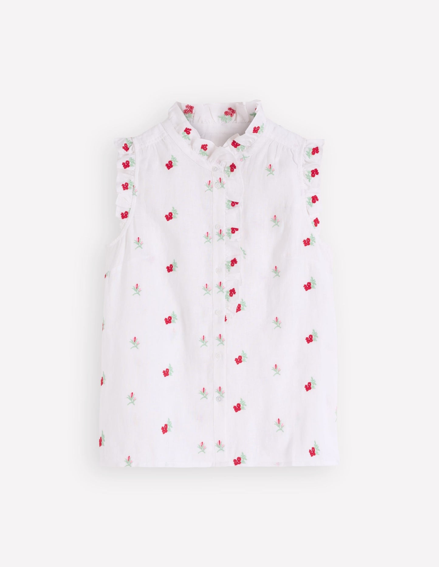 Isabel Sleeveless Linen Top-Floral Embroidery