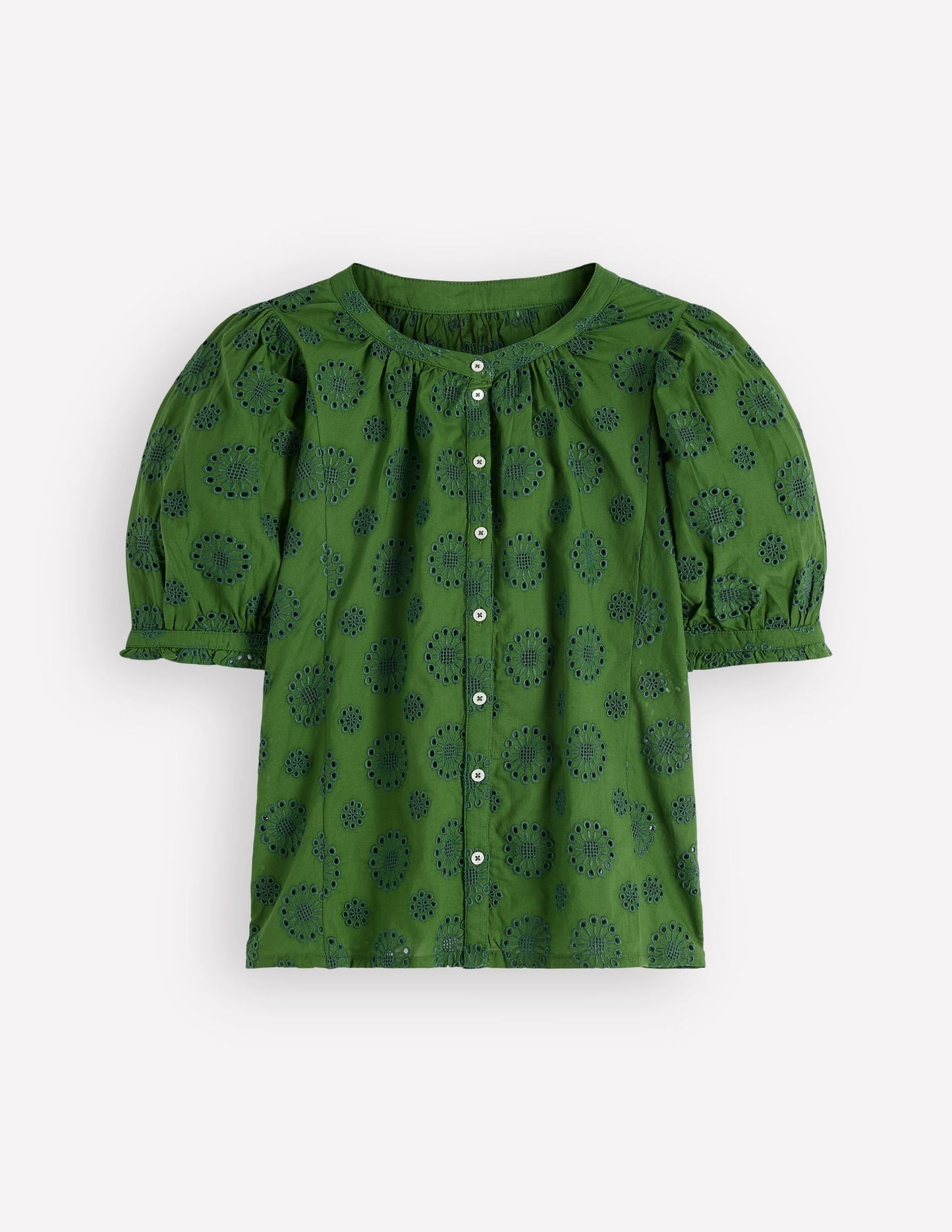 Camille Embroidered Cotton Top-Promenade Green Broderie