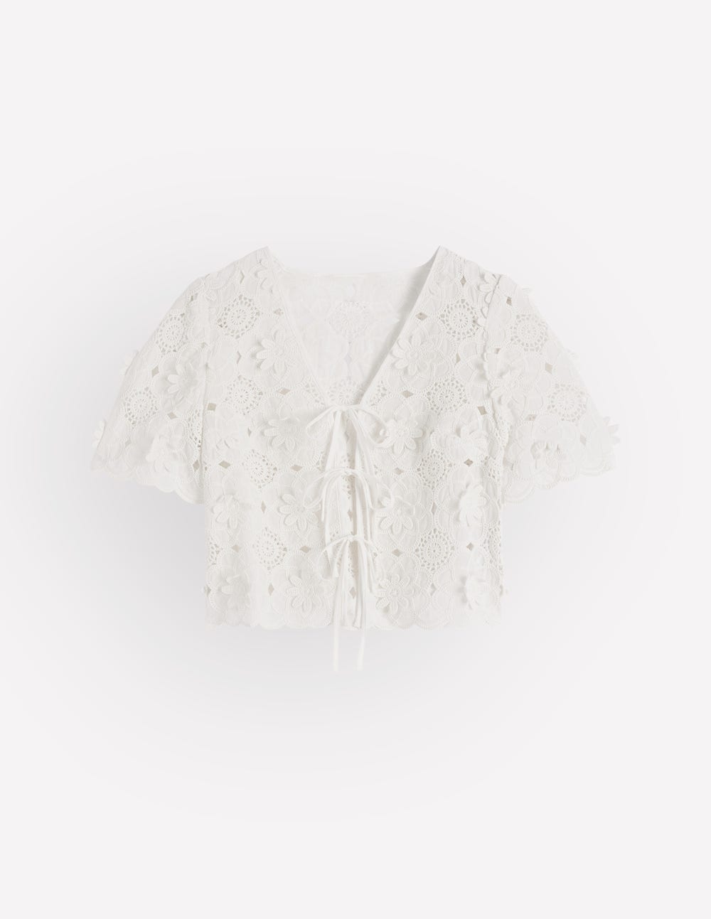 Tie Front Lace Top-White