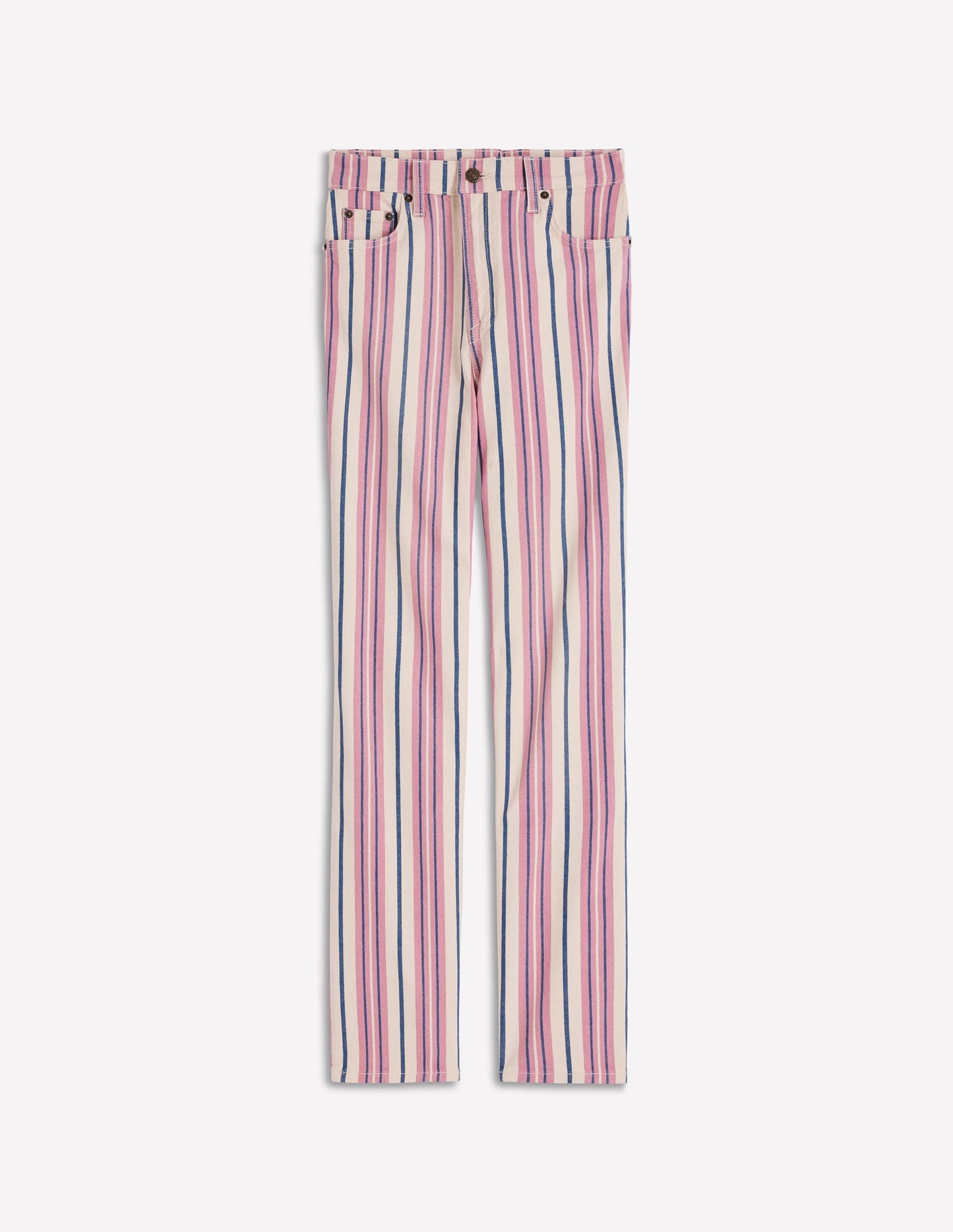 High Rise Straight Jeans-Pink, Blue & Ivory Stripe