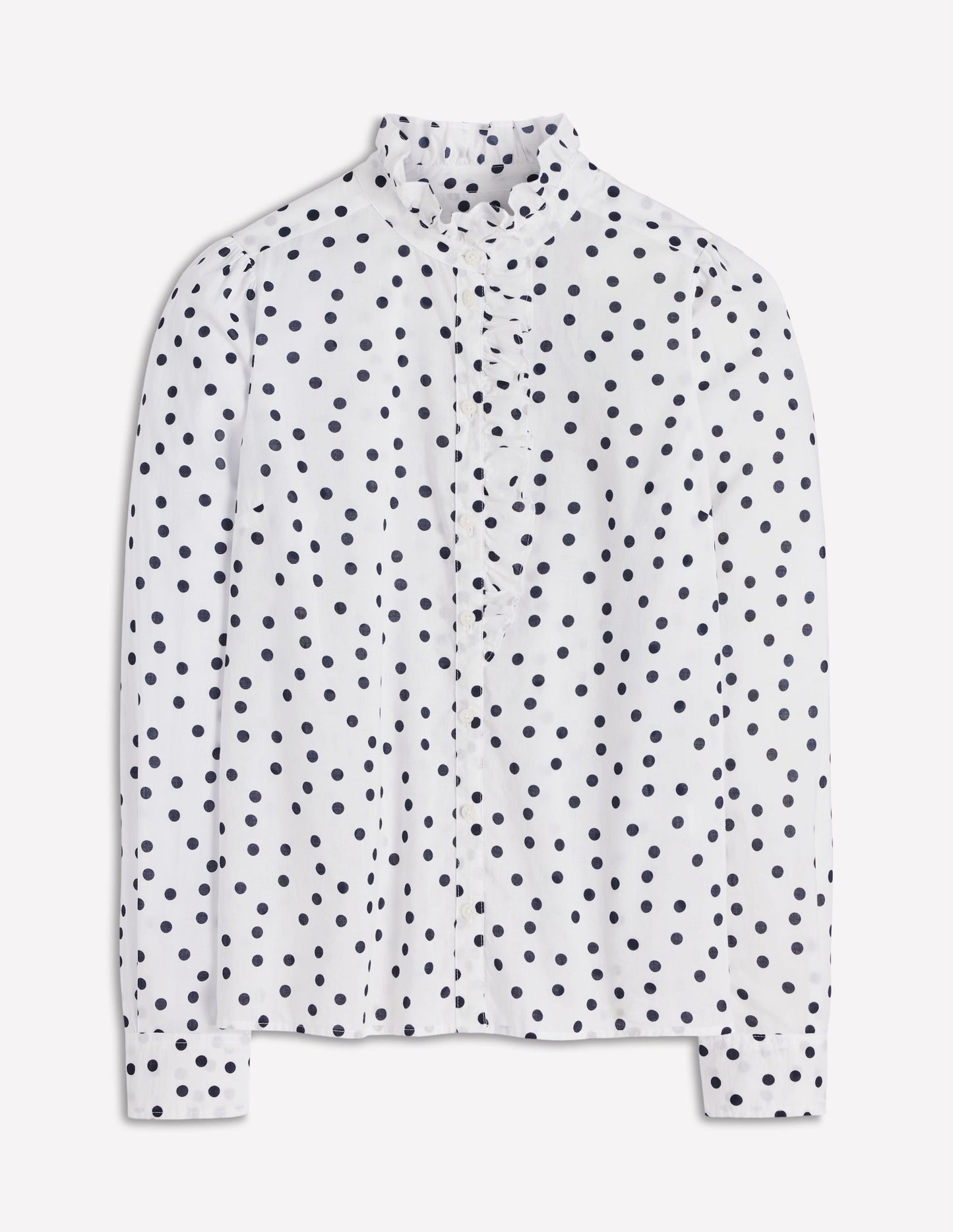 Isabel Ruffle Cotton Shirt-Navy and Ivory, Painted Dot