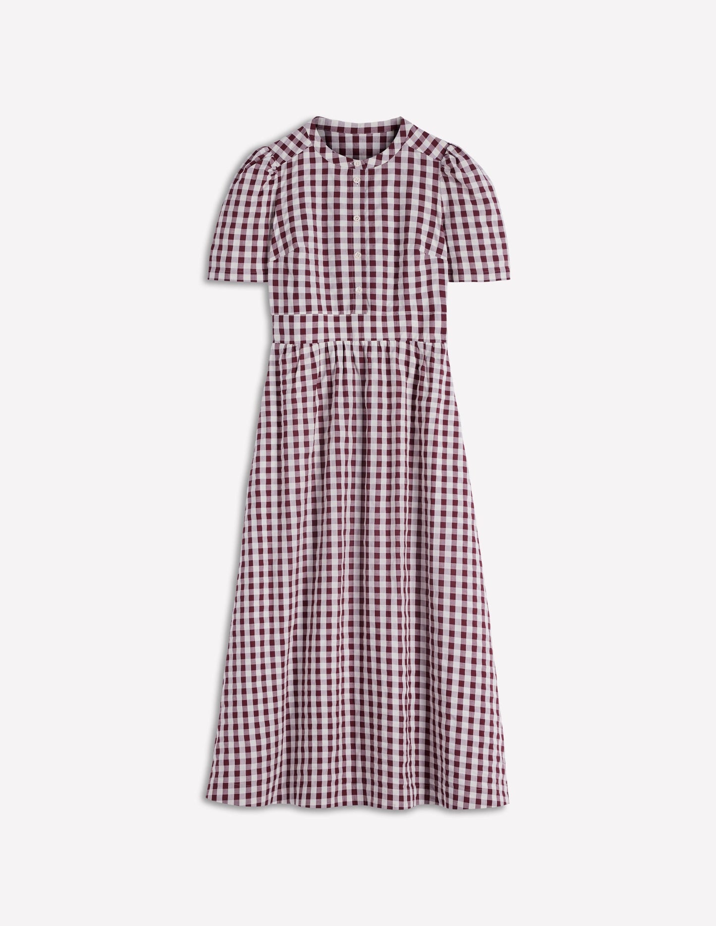 Ivy Button Cotton Midi Dress-Gingham