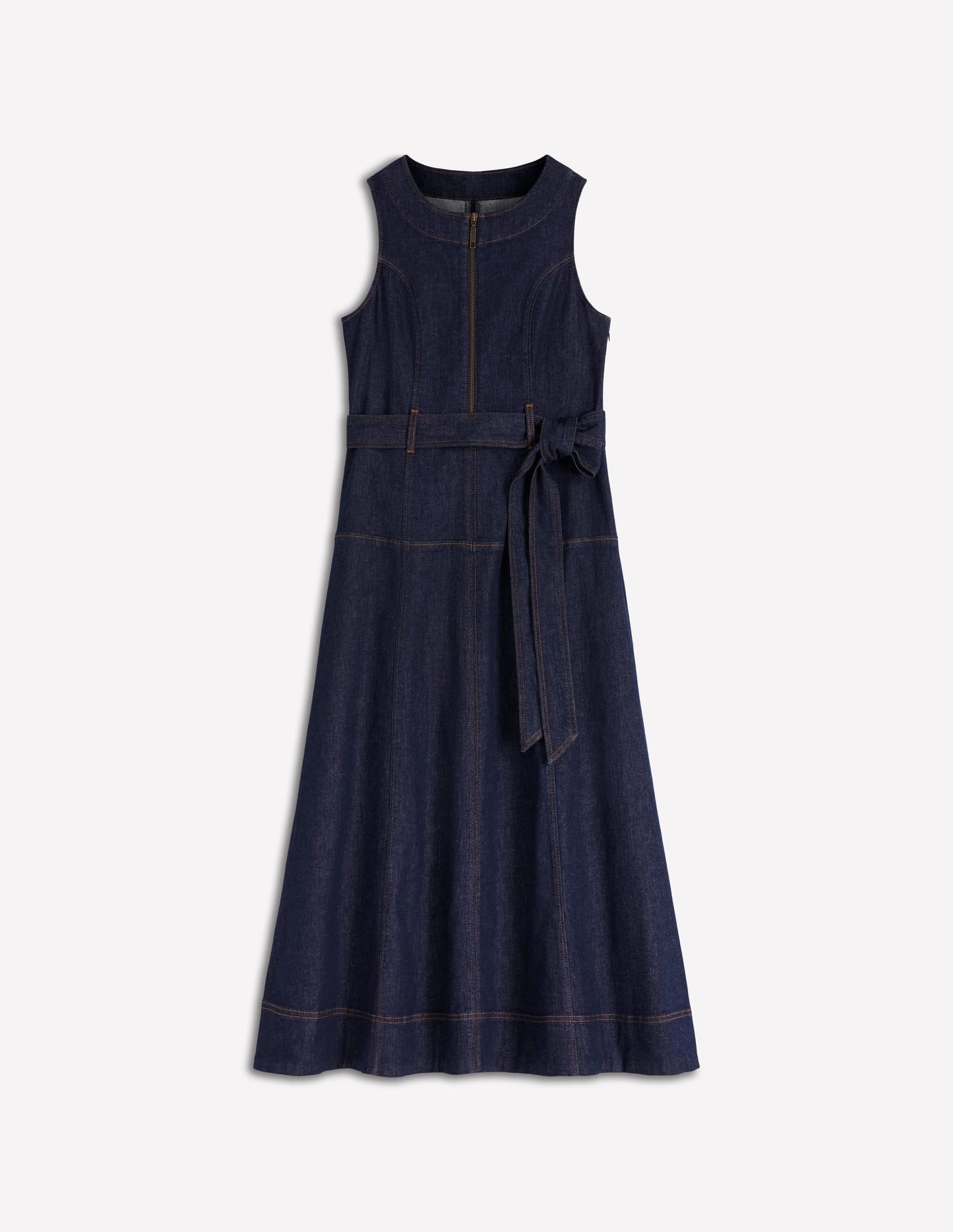 Sleeveless Zip Denim Dress-Indigo Wash