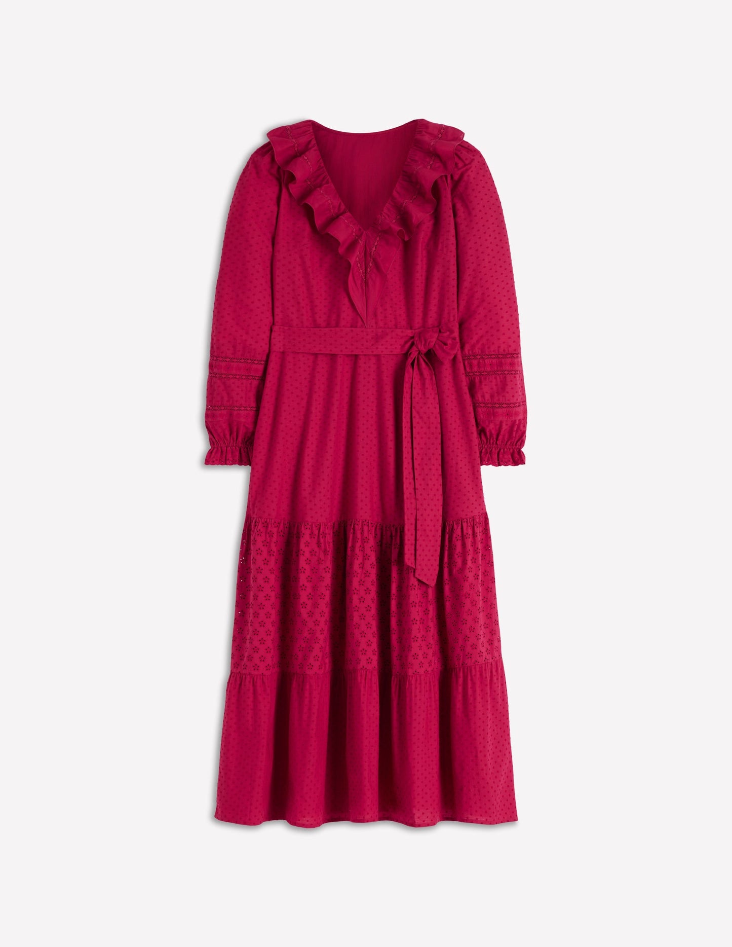 Ruffle Front Cotton Dress-Persian Red