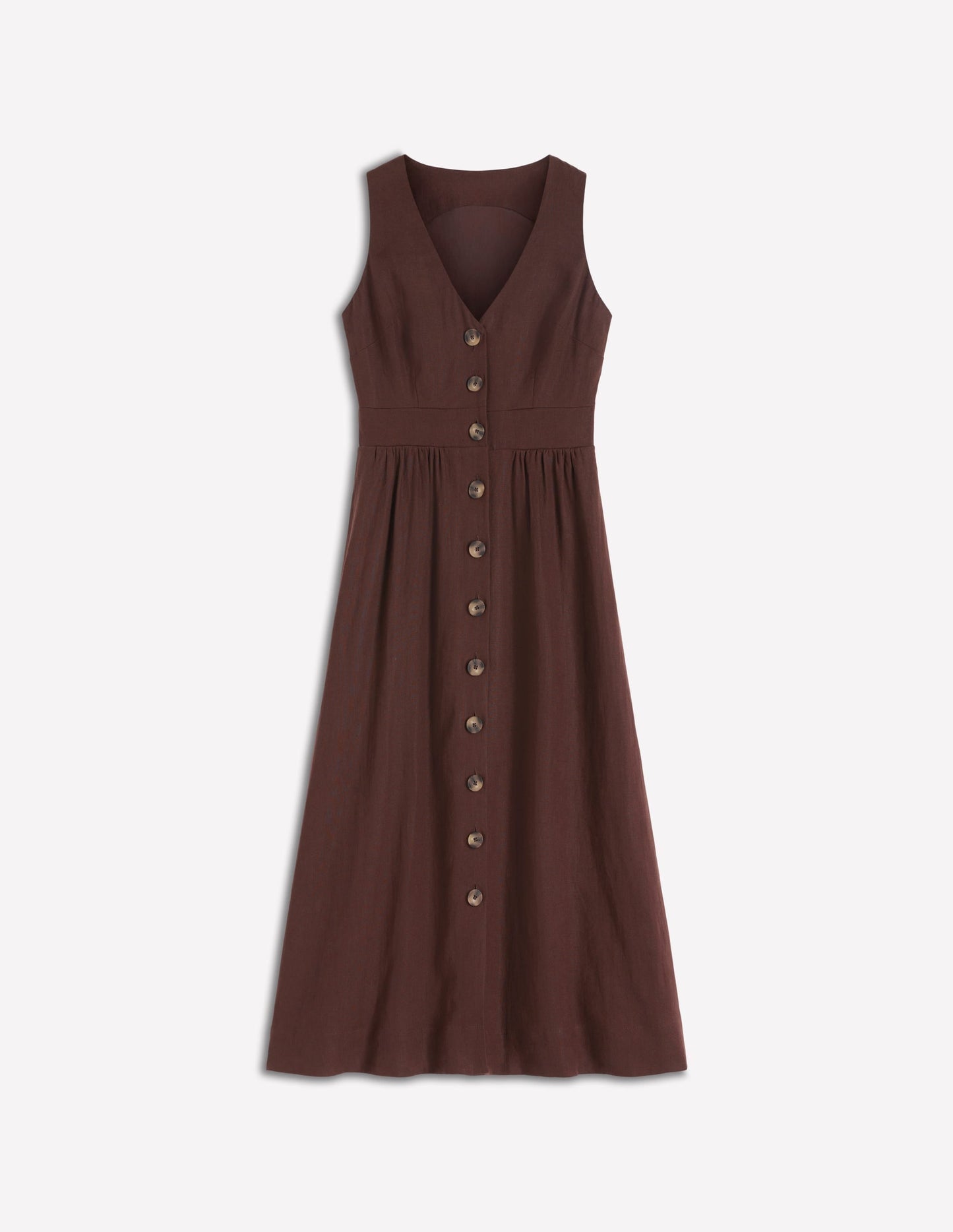 Catherine Button Linen Dress-Bitter Chocolate