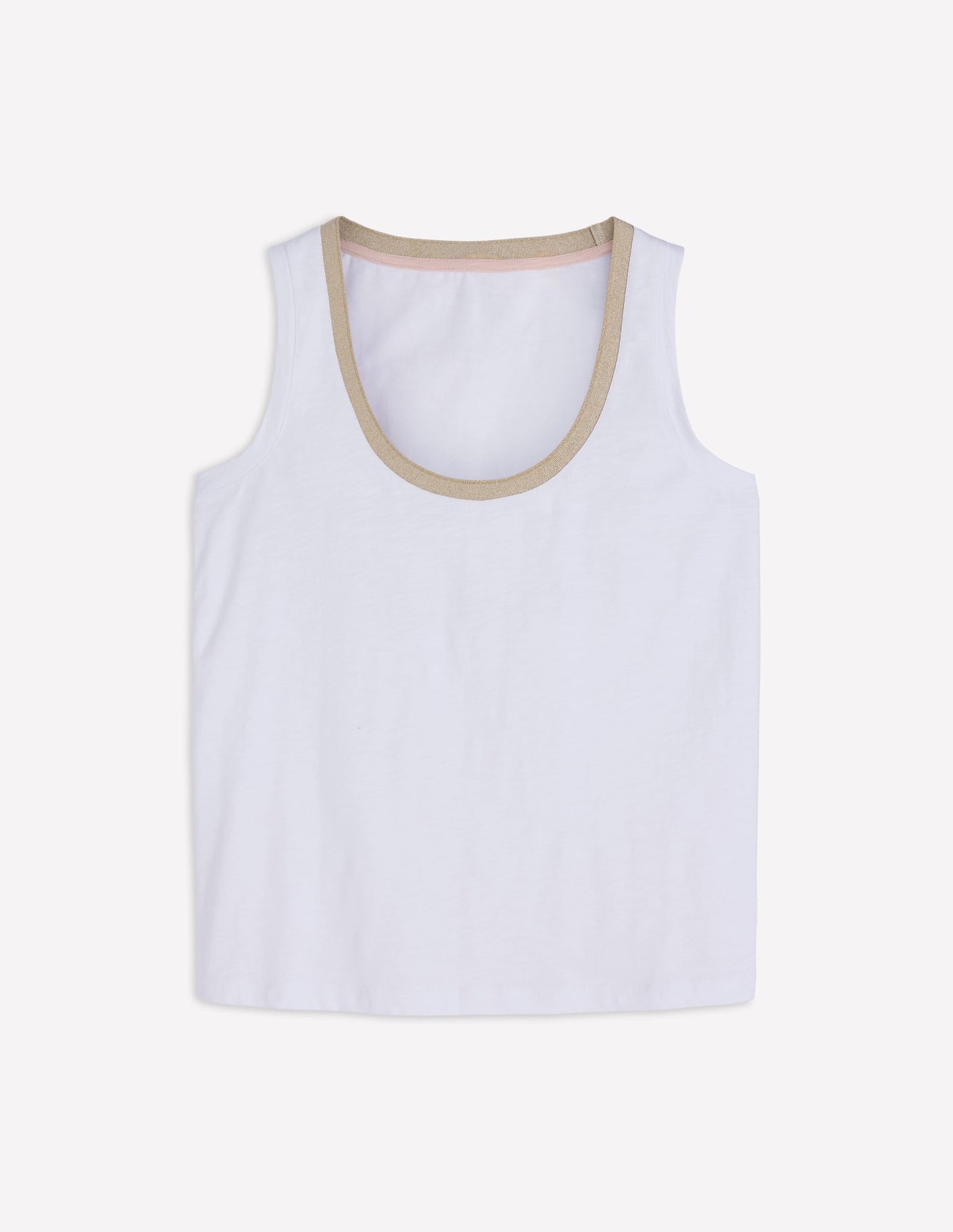 Metallic Trim Scoop Neck Vest-White