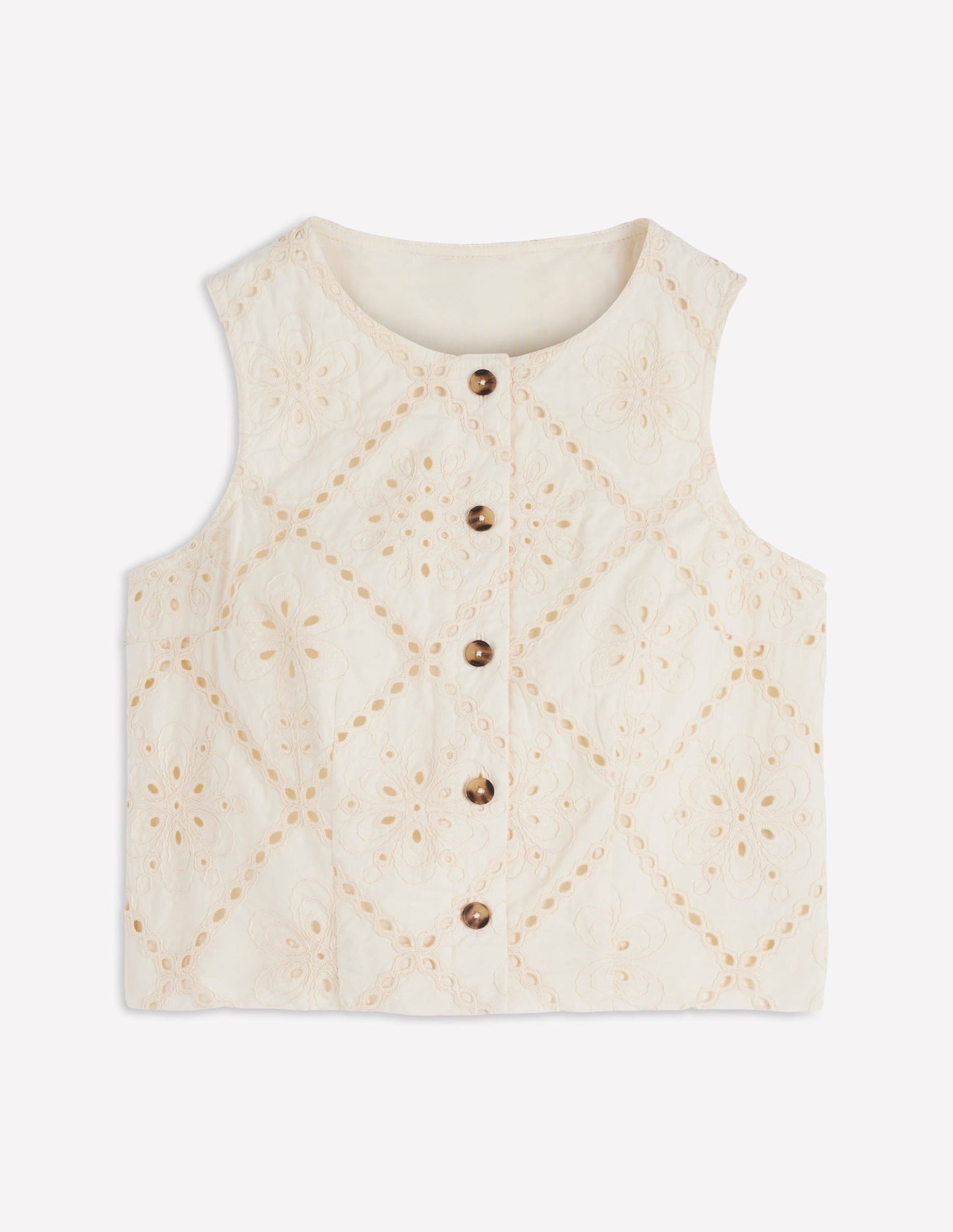 Andrea Cotton Shell Top-Ivory broderie