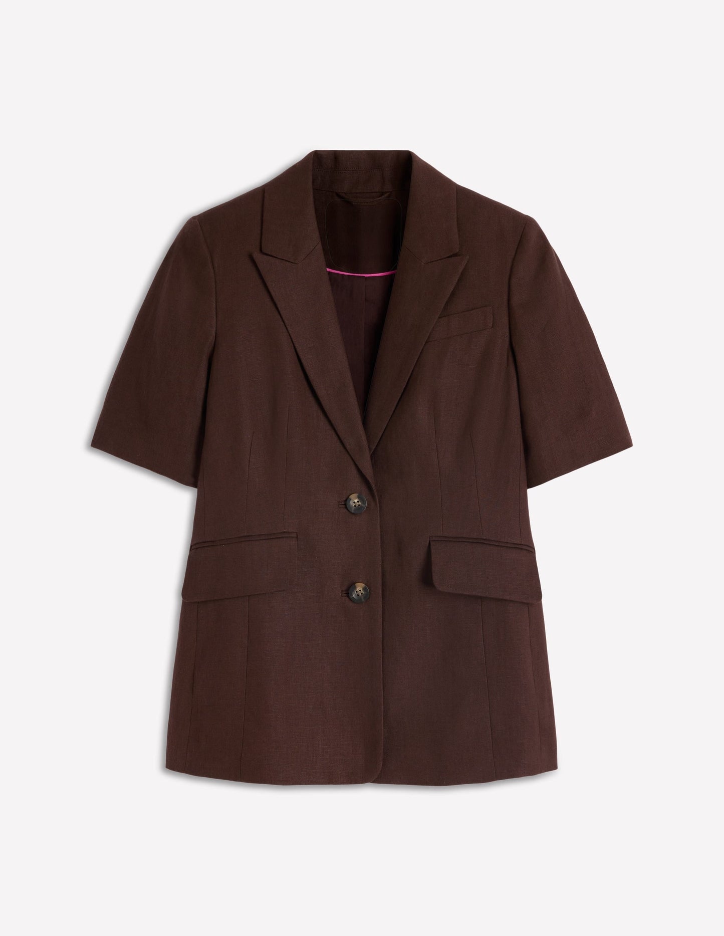 Short Sleeve Linen Blazer-Bitter Chocolate