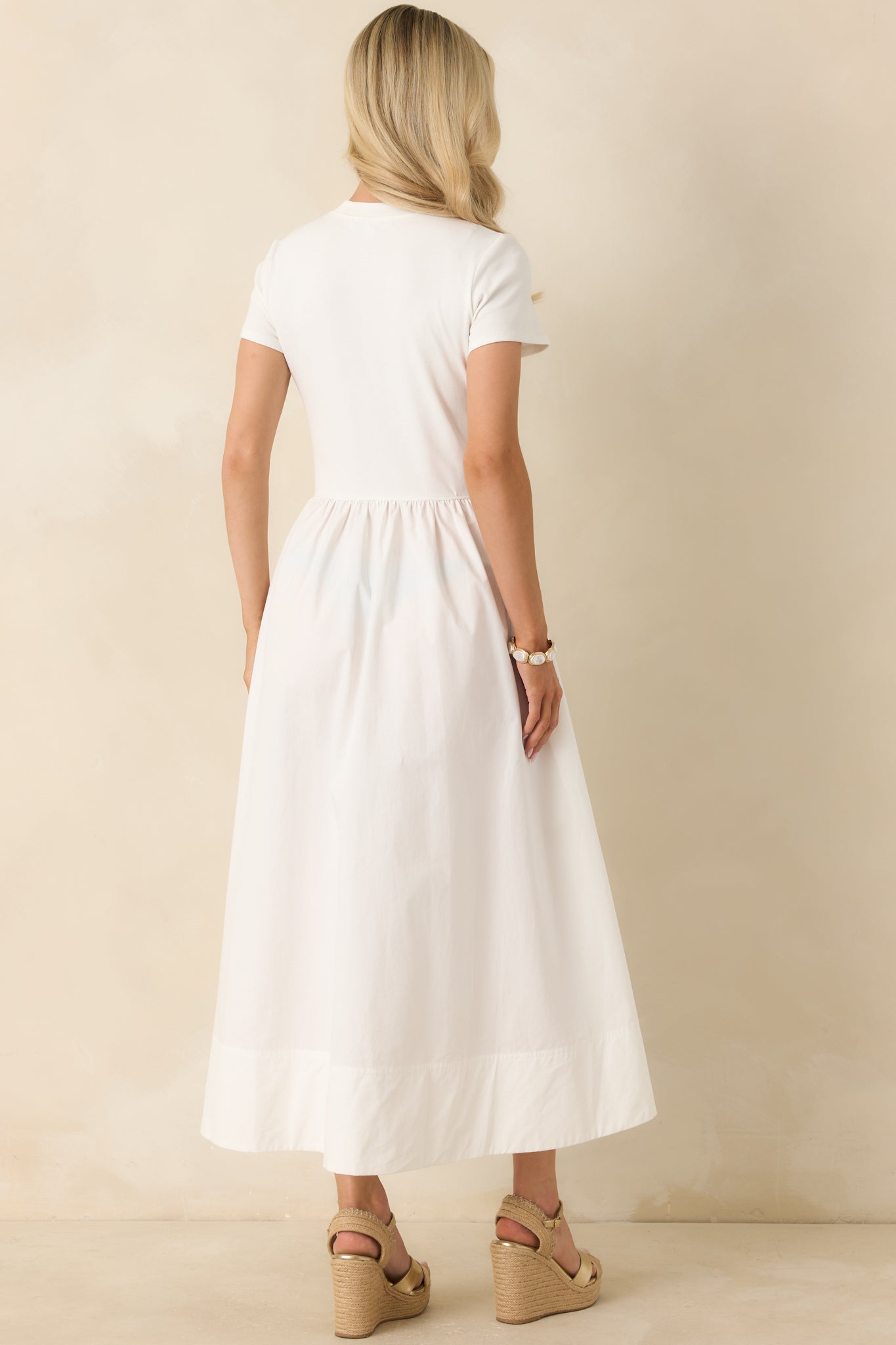 Prosperina Aria White Cotton Short Sleeve Midi Dress