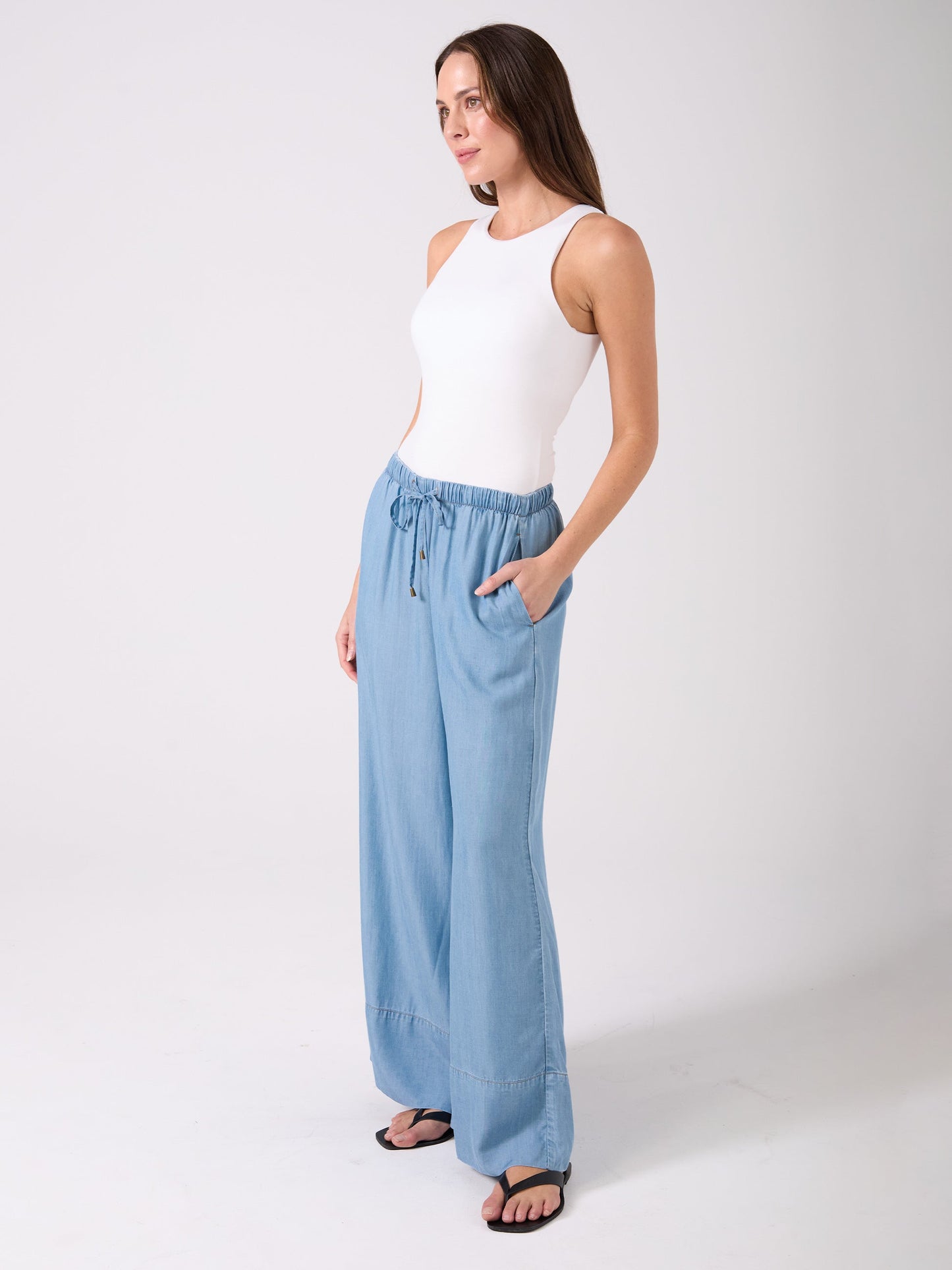 Denim Tencel Palazzo Pant - Light Denim