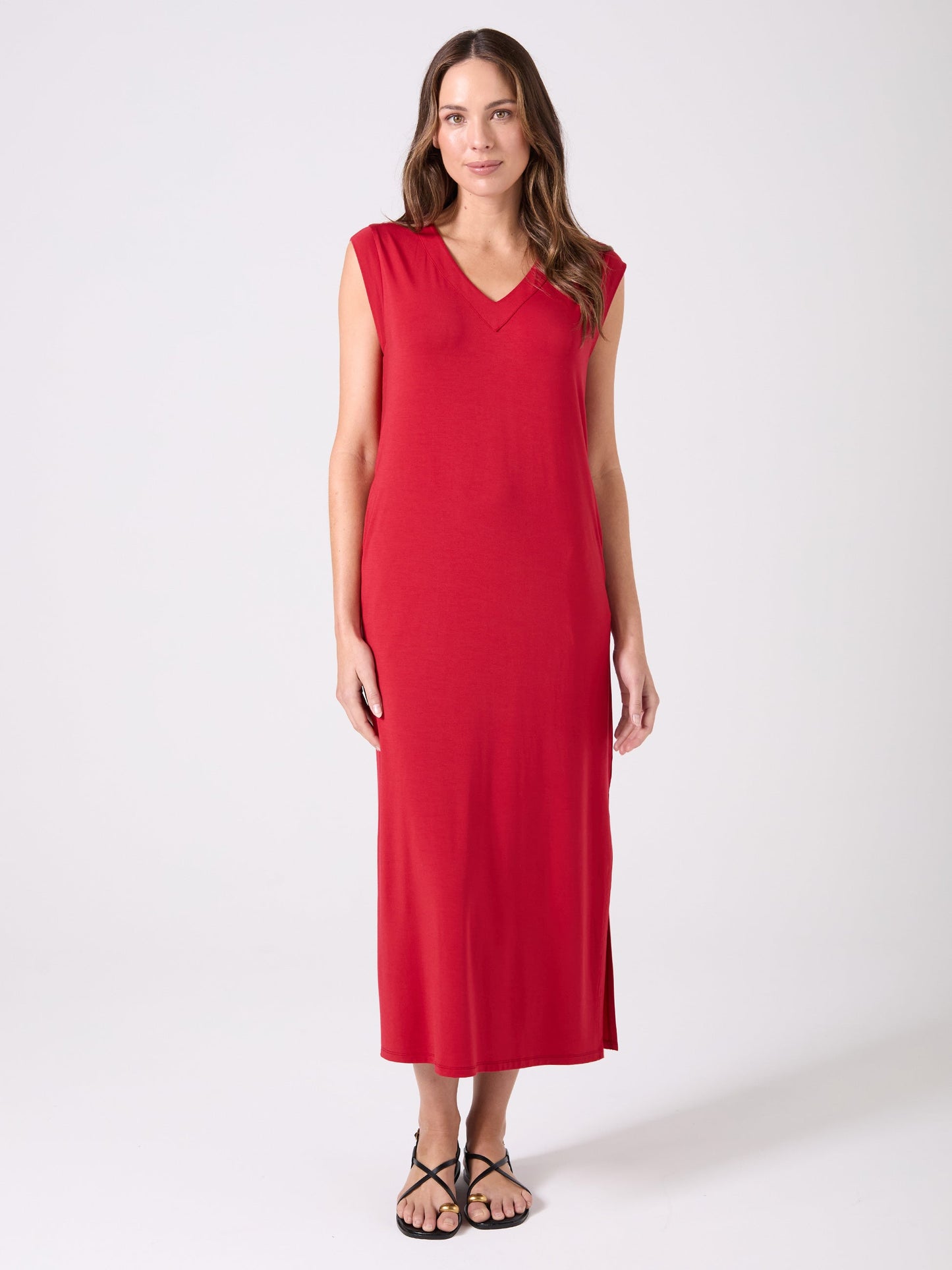 Everly V Neck Maxi Dress - Cherry