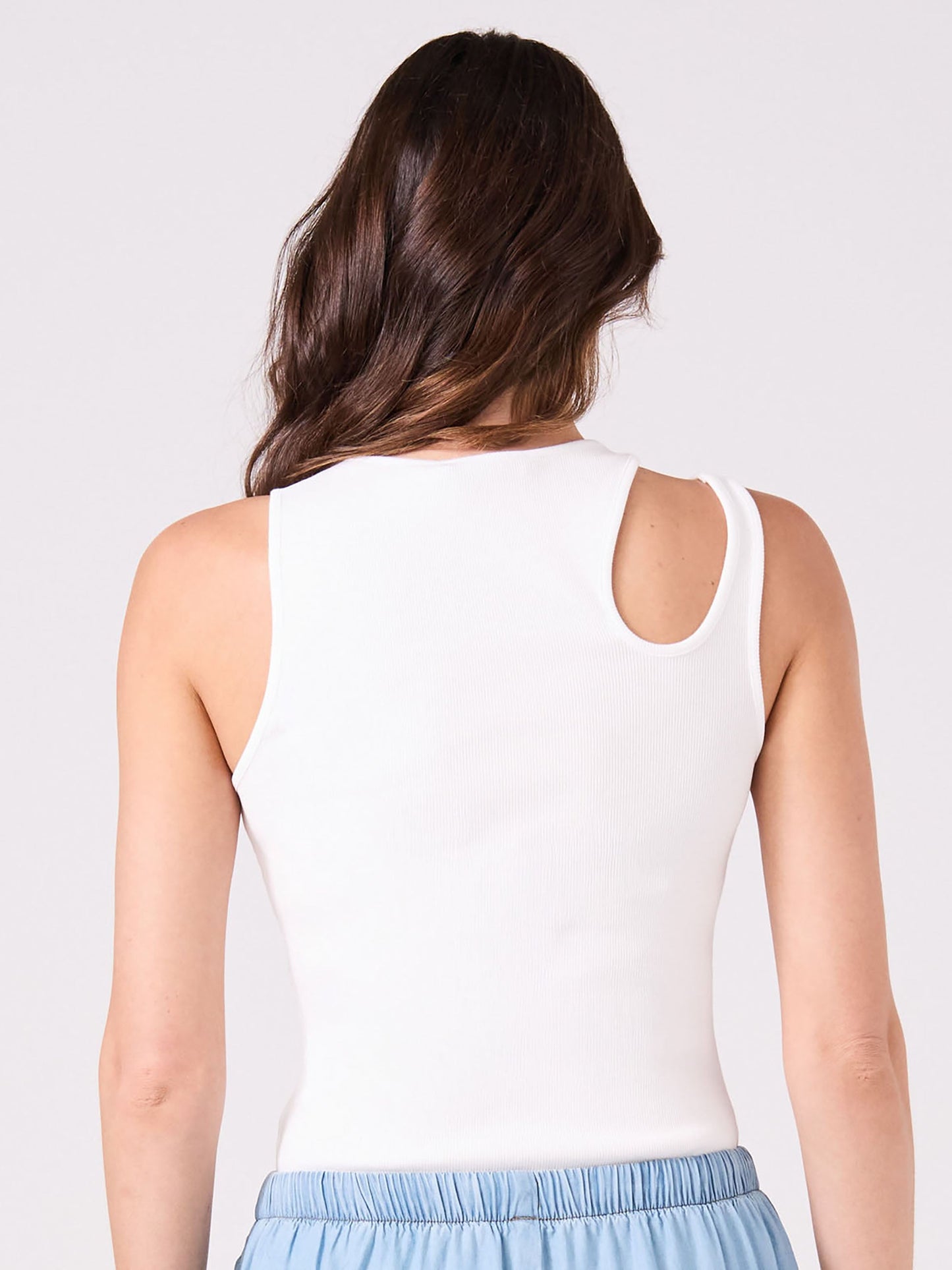 Cut Out Rib Tank - White