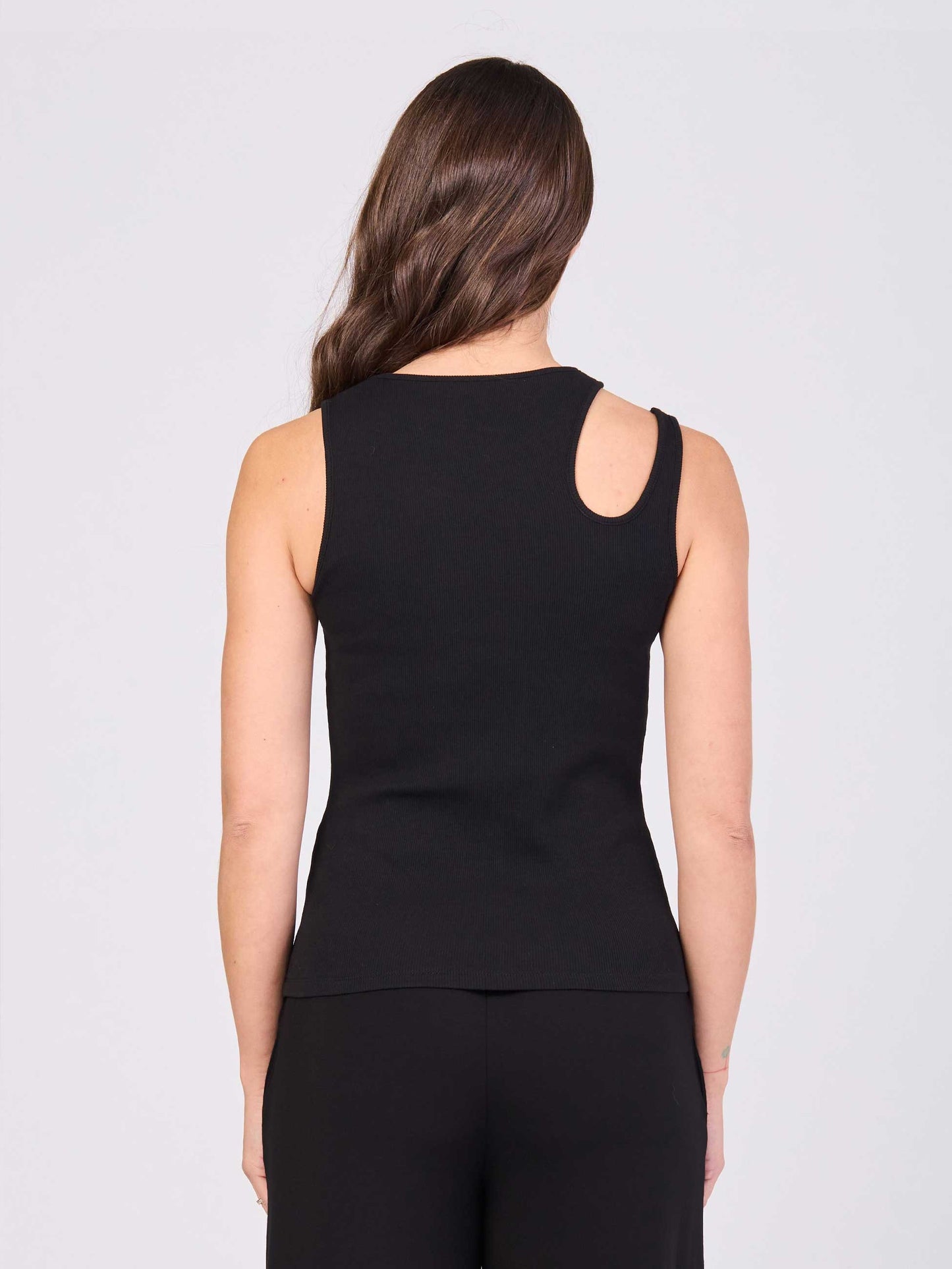 Cut Out Rib Tank - Black