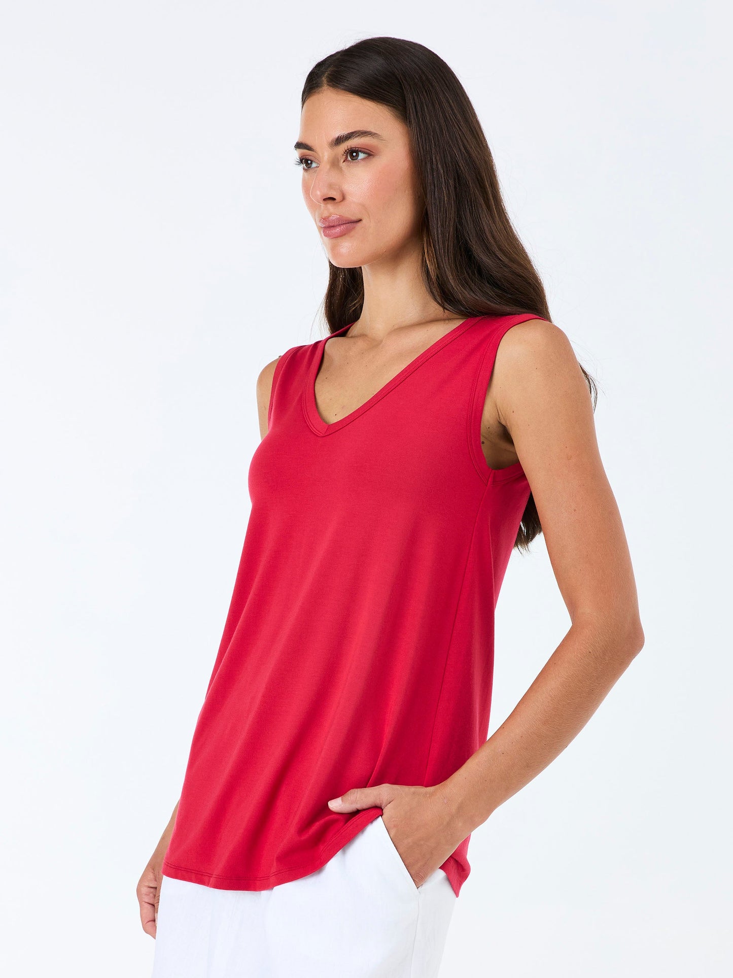 V Neck Swing Top - Cherry