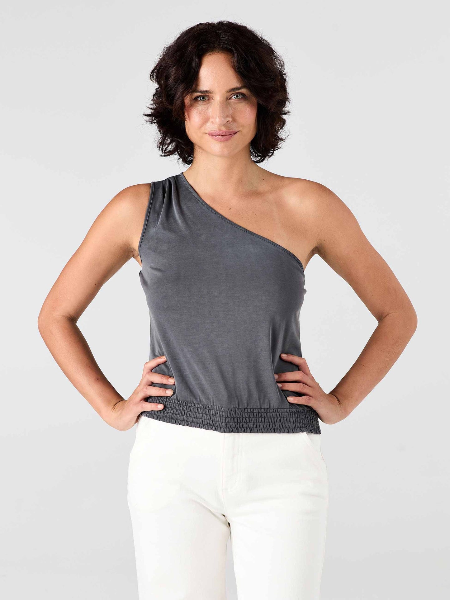 Cupro One Shoulder Top - Storm