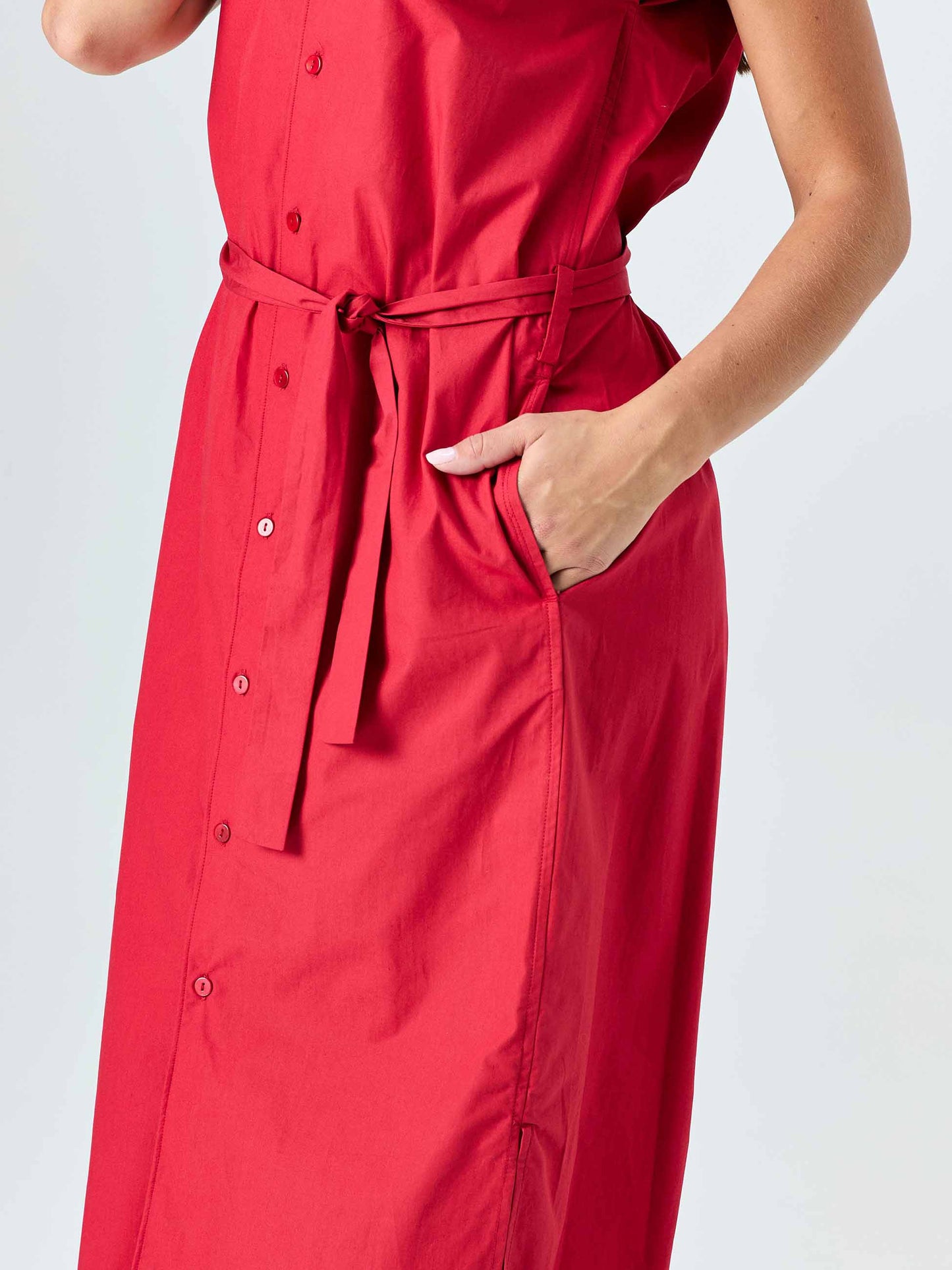 Poplin Shirt Dress - Cherry