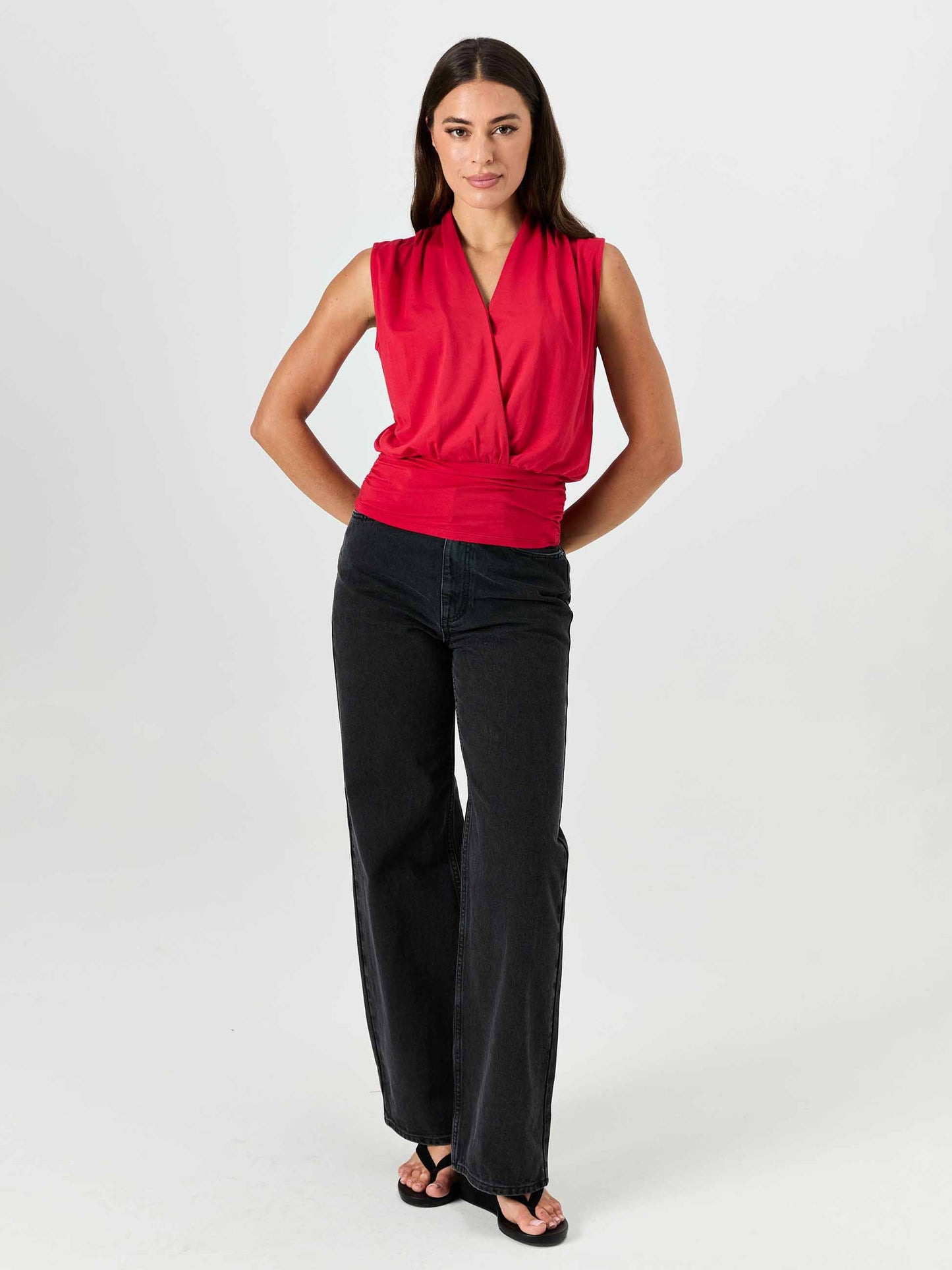 Shawl Collar Top - Cherry