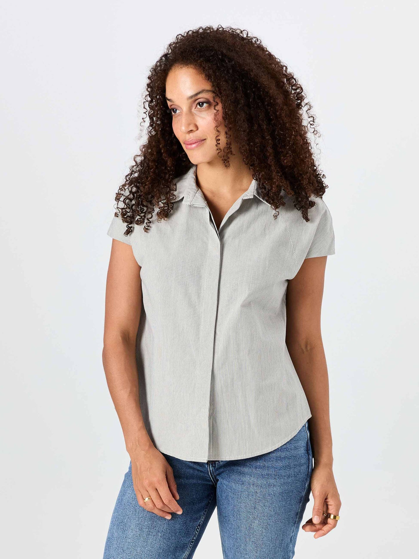 Laurel Poplin Shirt - Black & White Stripe