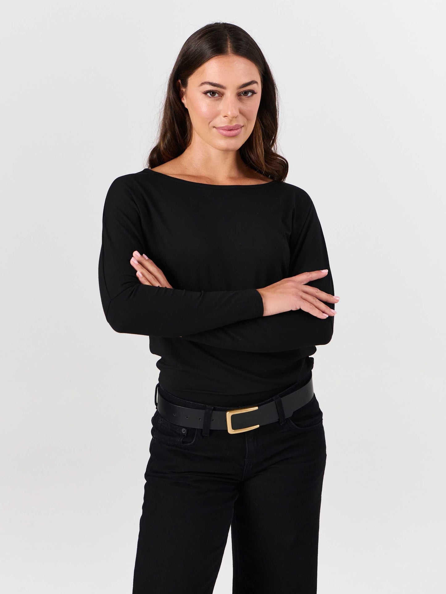 Modal Long Sleeve Off Shoulder Top - Black
