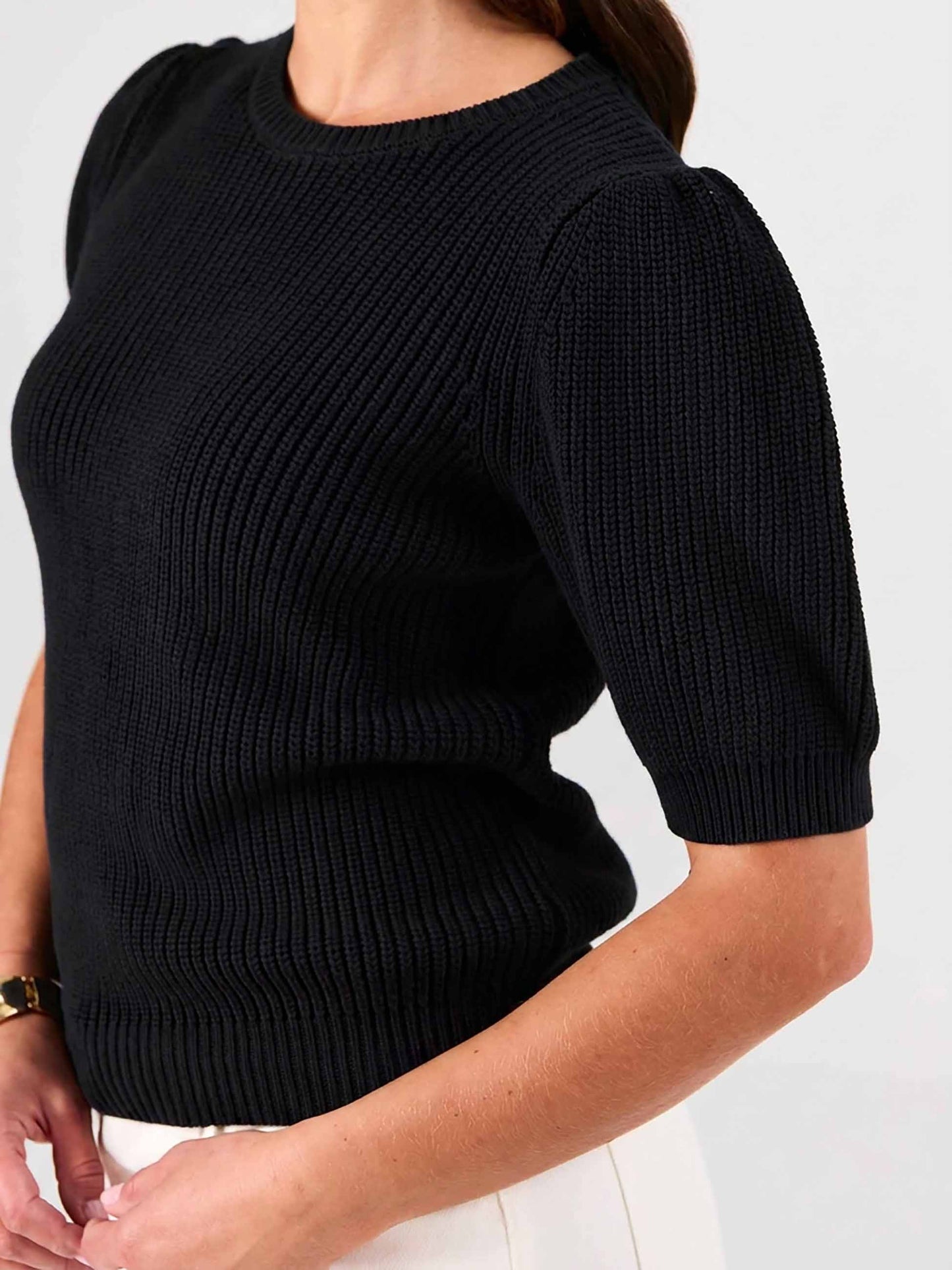 Claire Cotton Knit Top - Black