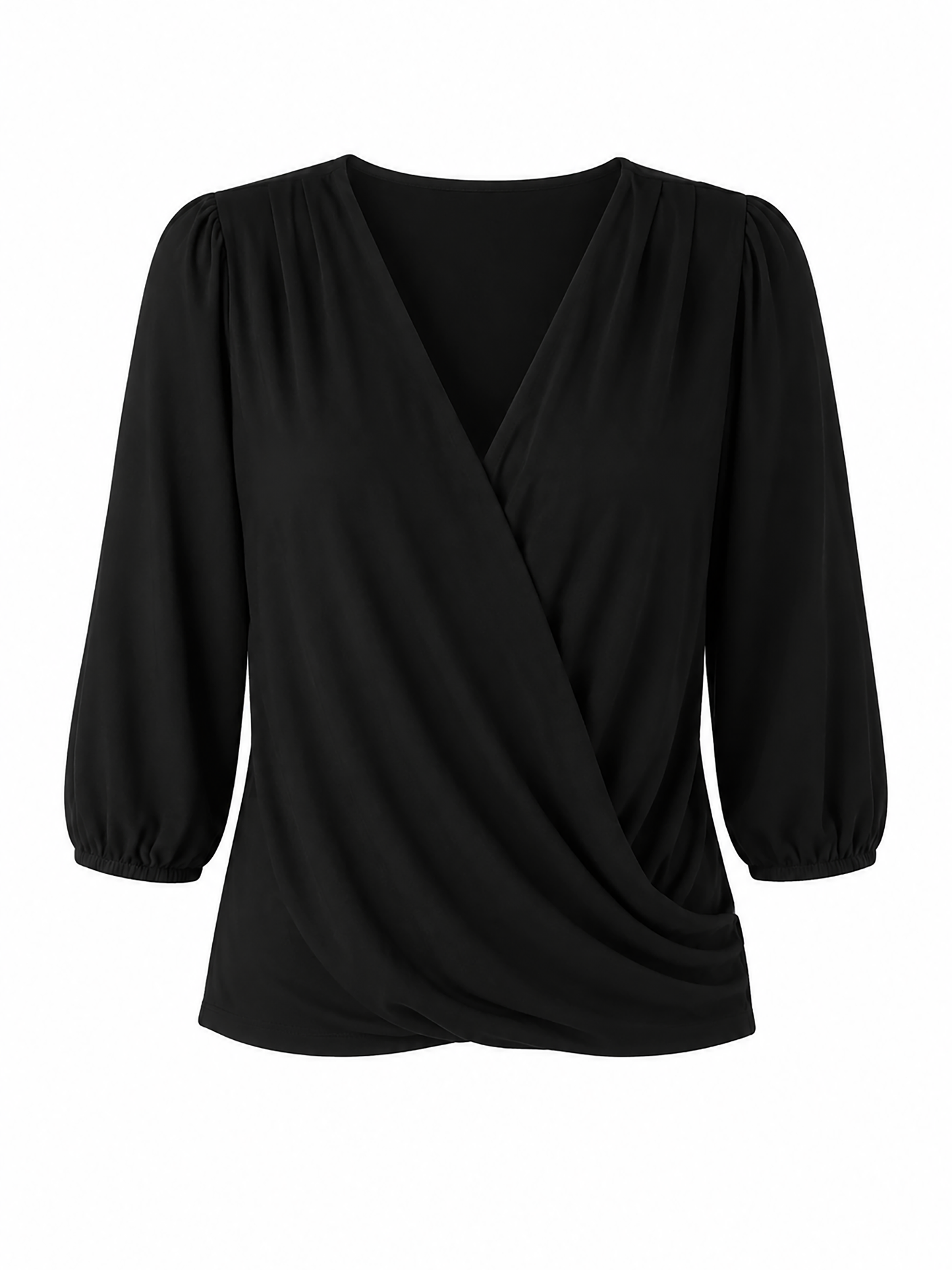 Athena 7/8 Sleeve Drape Top - Black