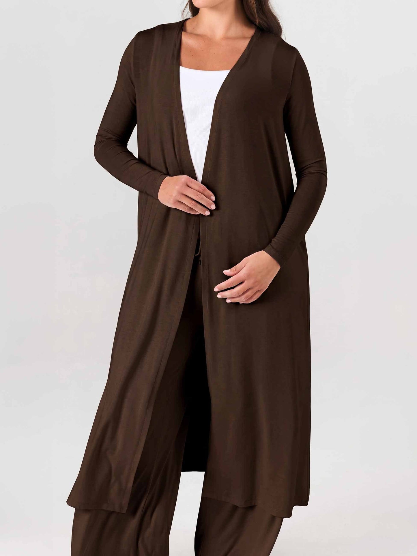 Modal Longline Cardigan - Coffee Bean