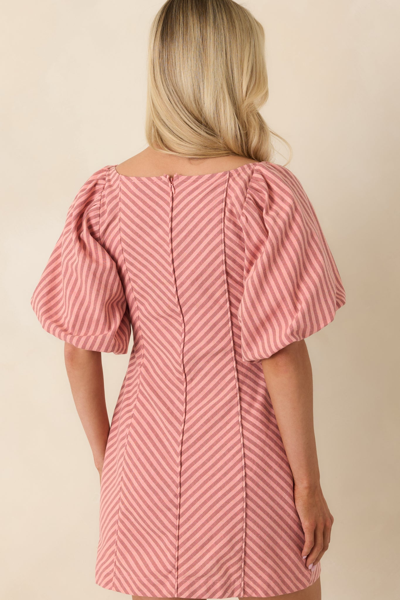 MINKPINK Paloma Coral Pink Stripe Cotton Linen Mini Dress