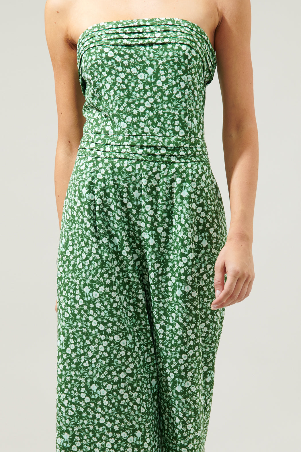 Adieu Floral Free Flow Strapless Pleated Cropped Jumpsuit