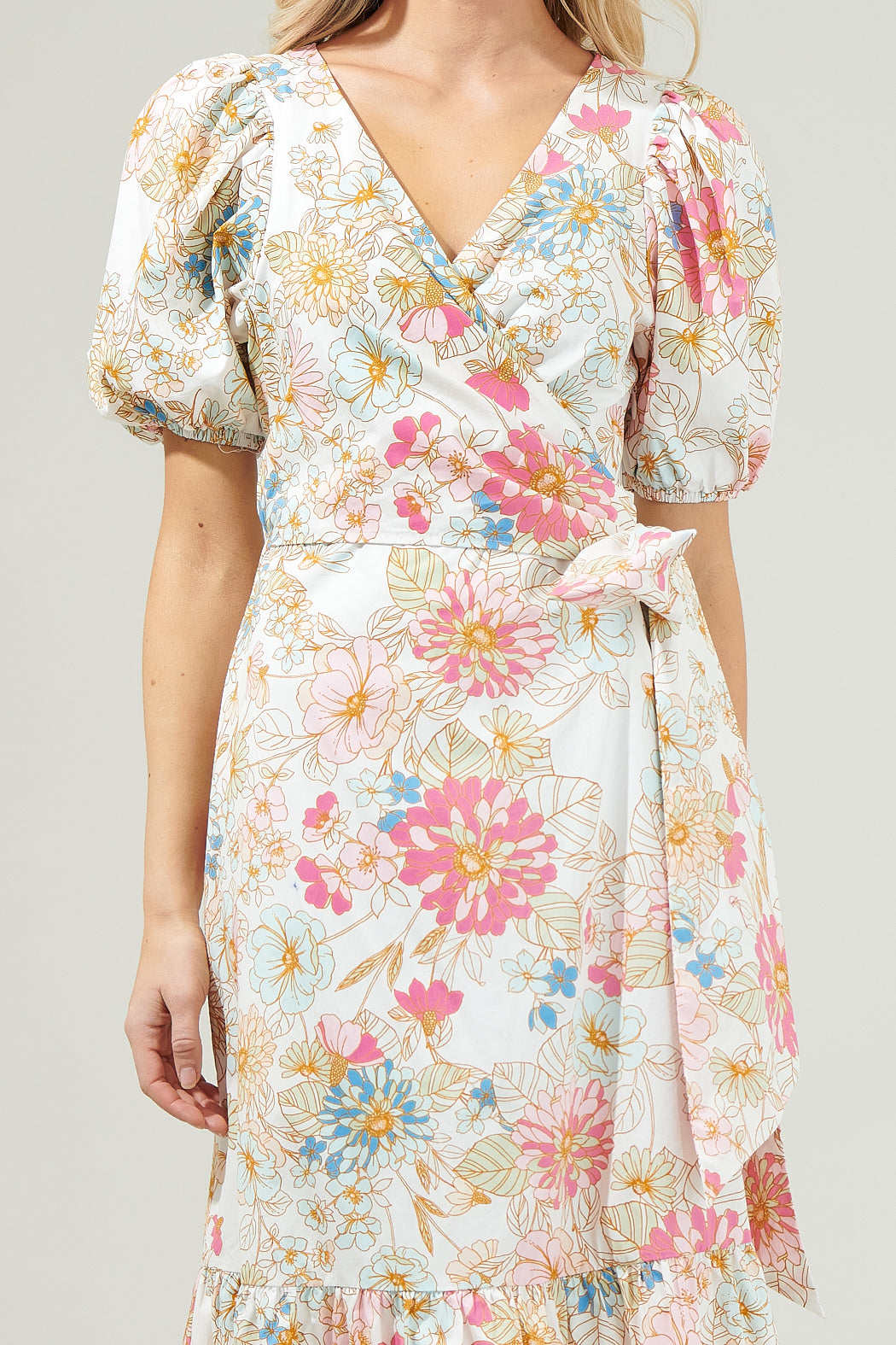 Day Lily Floral Poplin Wrap Top Midi Dress