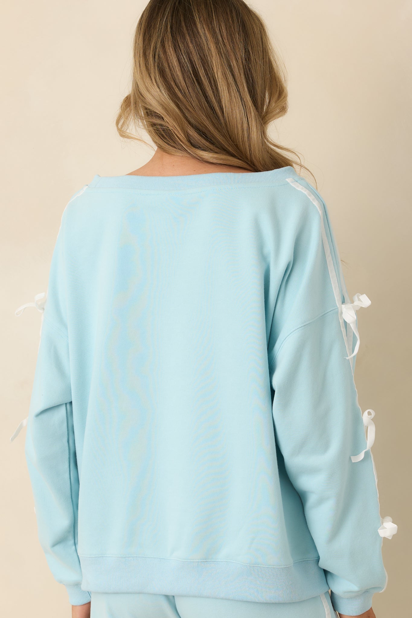 Fit To Be Tied Aqua Blue Tie Detail Wide Scoop Neck Sweatshirt