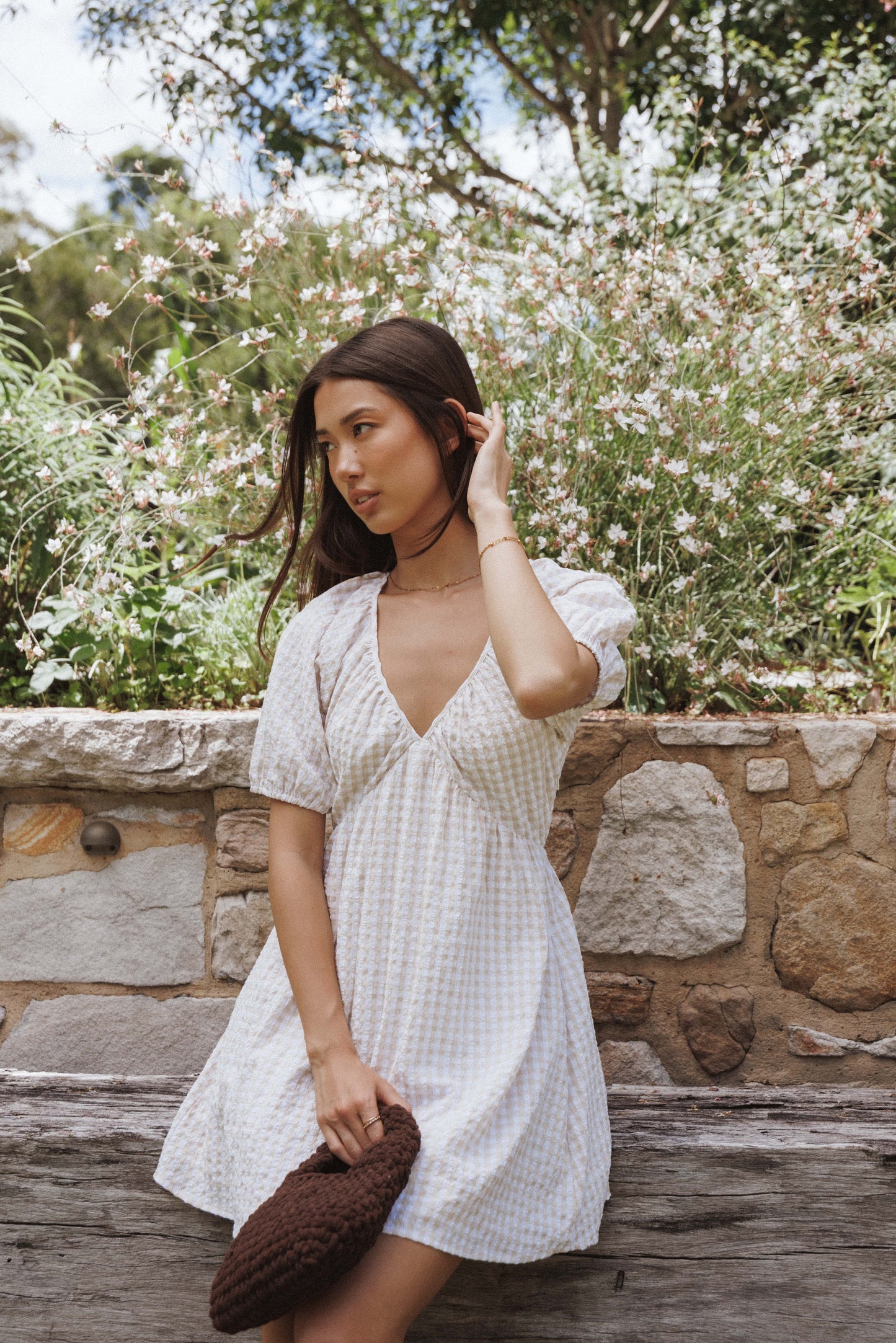 Cadhla Mini Dress - Beige Gingham