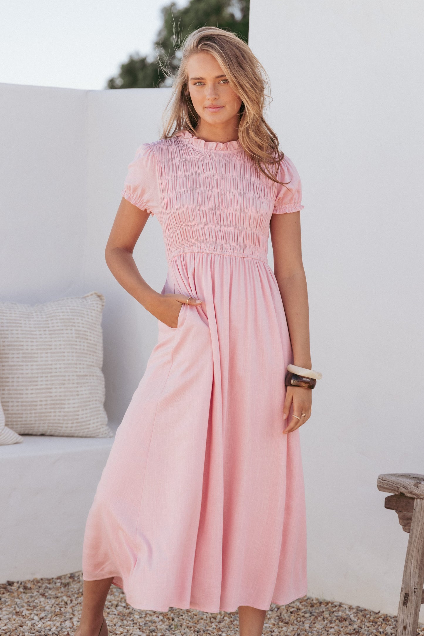Darla Puff Sleeve Dress - Pink