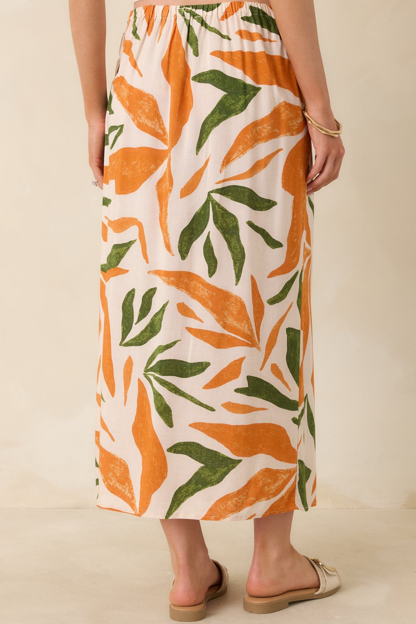 Cabana Chic Beige Tropical Print Midi Wrap Skirt