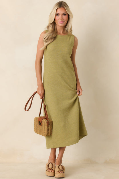 Soft Horizons Olive Green Rib Knit Button Back Midi Dress