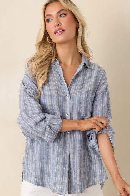 Z Supply The Perfect Indigo Stripe Button Up Top