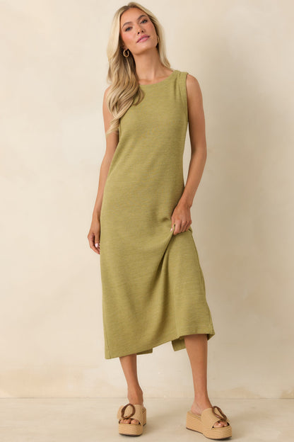 Soft Horizons Olive Green Rib Knit Button Back Midi Dress