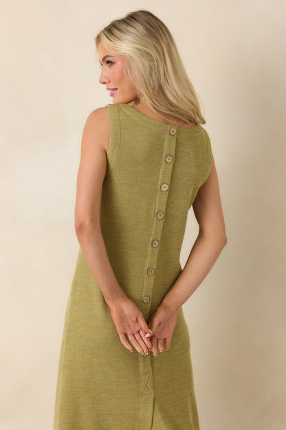 Soft Horizons Olive Green Rib Knit Button Back Midi Dress