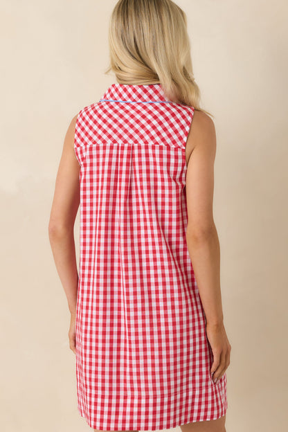 Summer Side Dish Red Gingham Cotton Mini Shift Dress