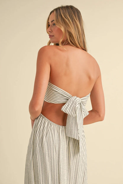 Klesis Striped Back Tie Strapless Maxi Dress