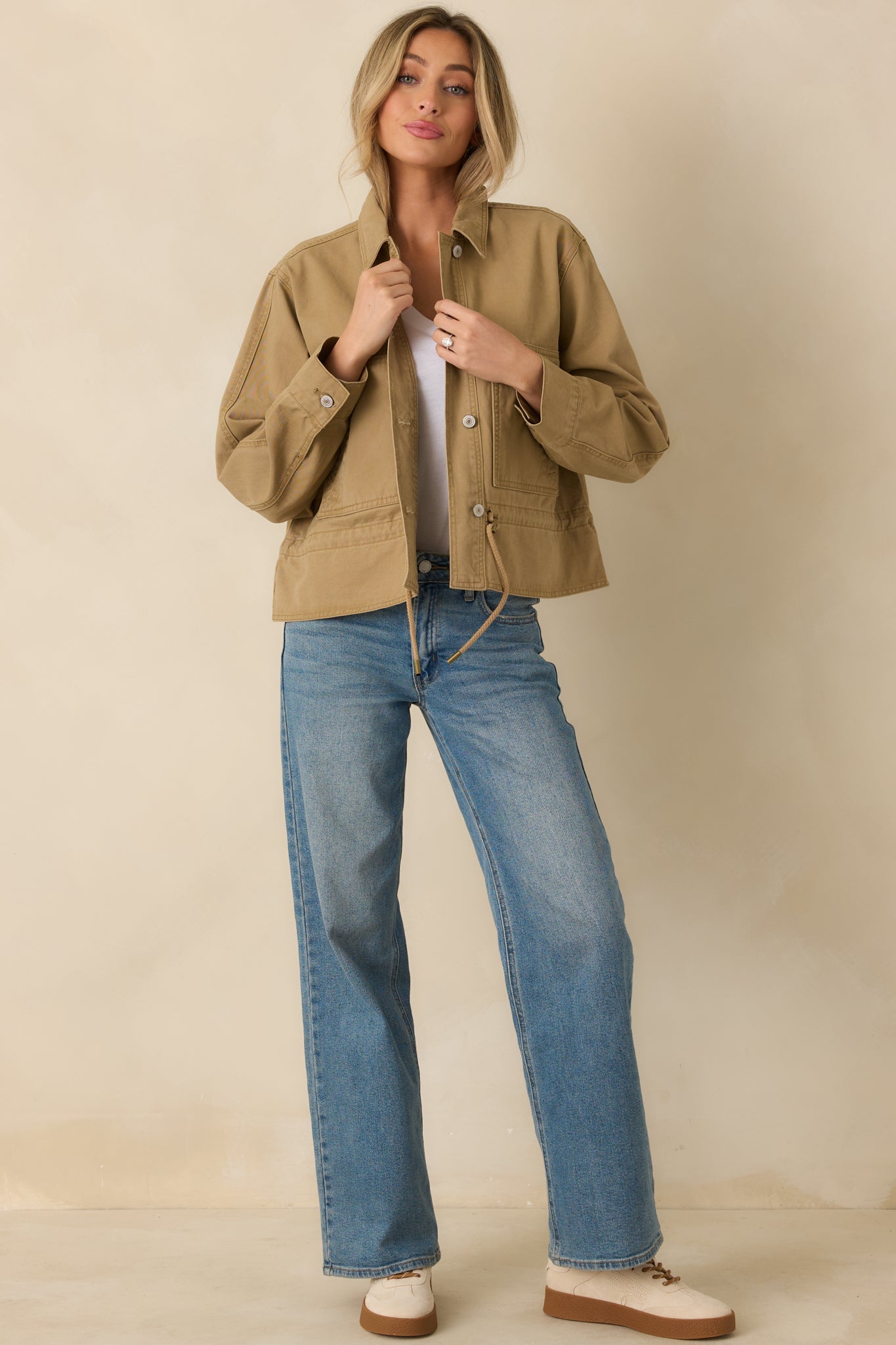 Let's Go There Tan Cotton Twill Utility Jacket