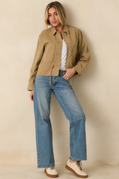 Let's Go There Tan Cotton Twill Utility Jacket