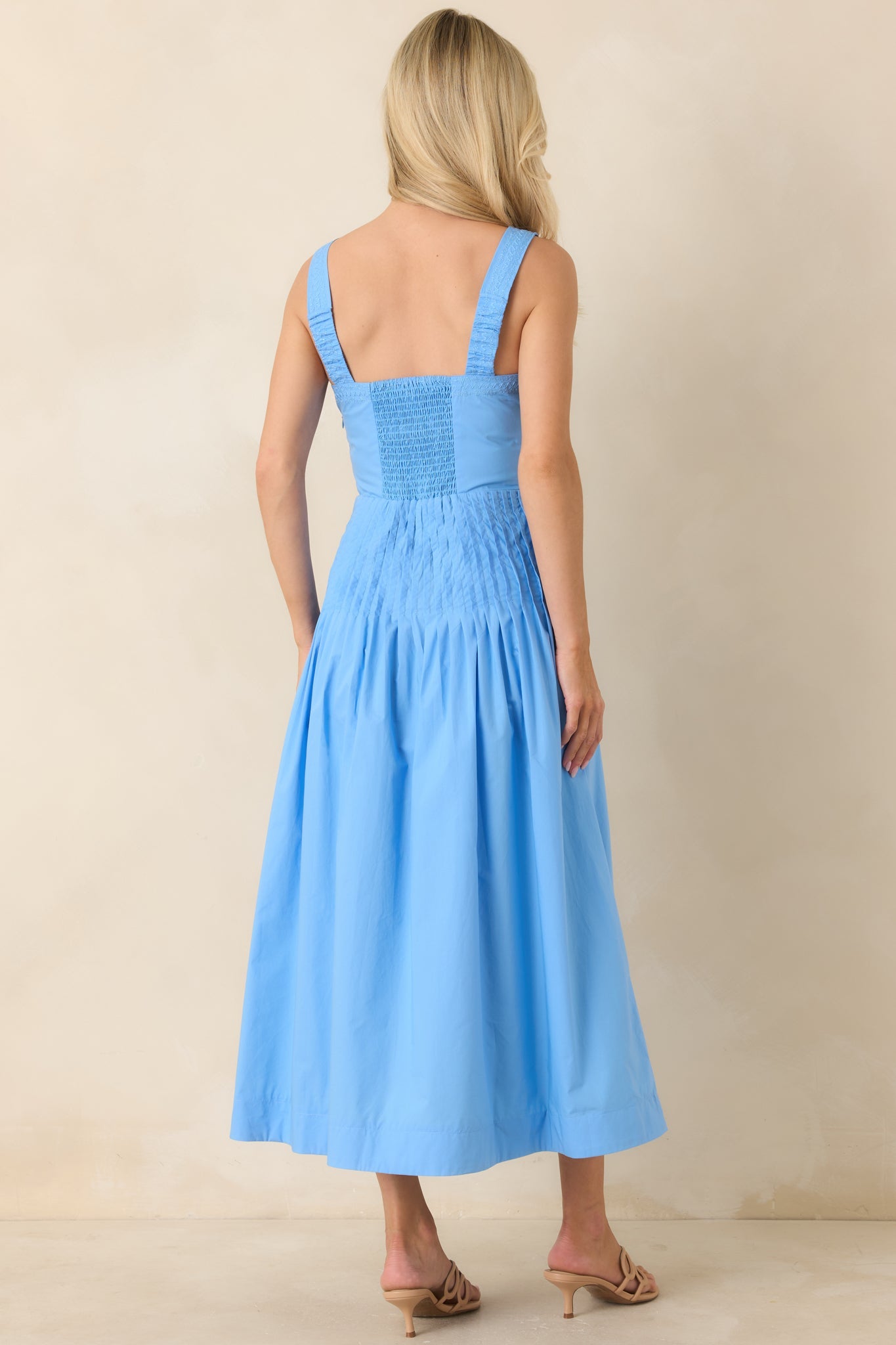 Sunny Stroll Light Blue Cotton Pleated Midi Dress