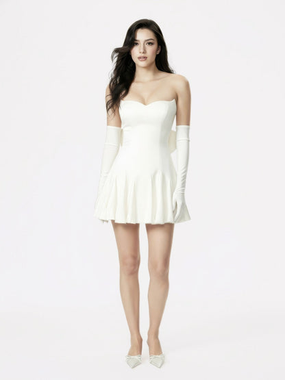 Madeleine Velvet Mini Dress (White)