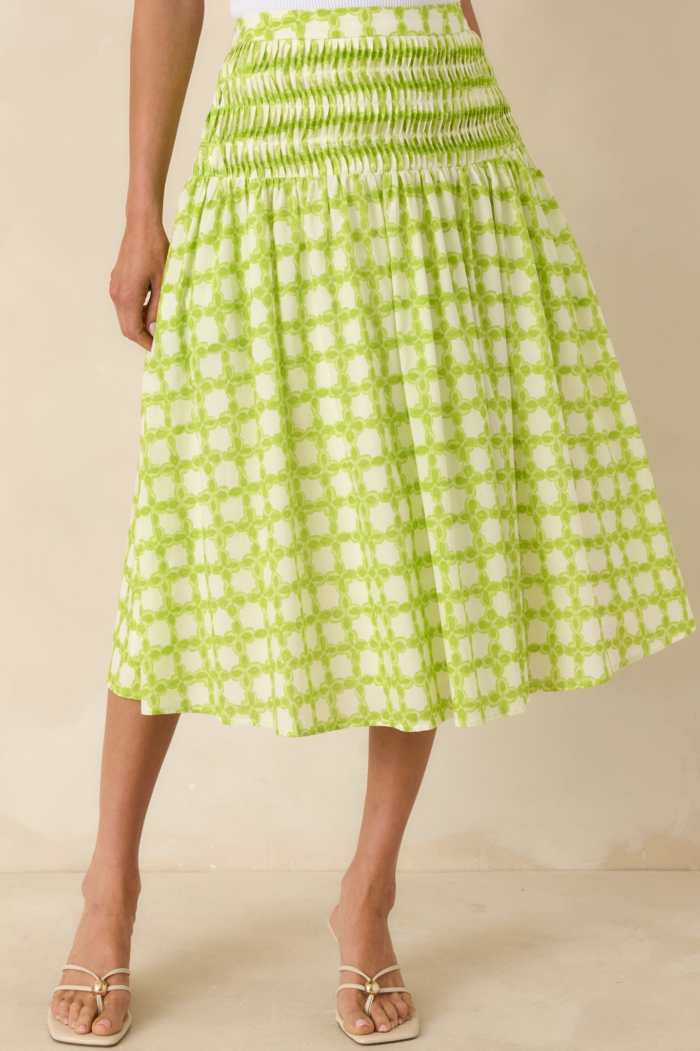 Bright Intentions Chartreuse Printed Cotton Midi Skirt