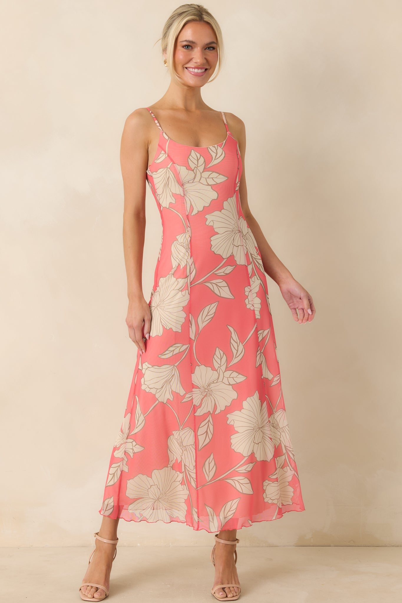 Z Supply Pink Coral Charisma Bloom Mesh Midi Dress