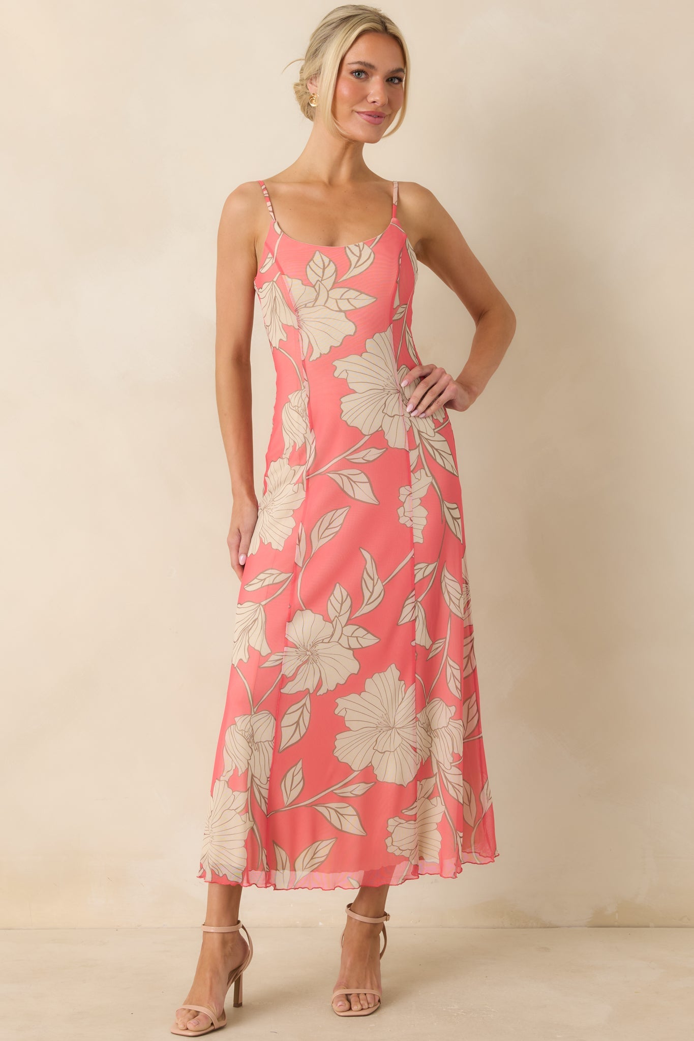Z Supply Pink Coral Charisma Bloom Mesh Midi Dress