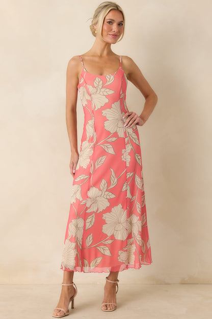 Z Supply Pink Coral Charisma Bloom Mesh Midi Dress